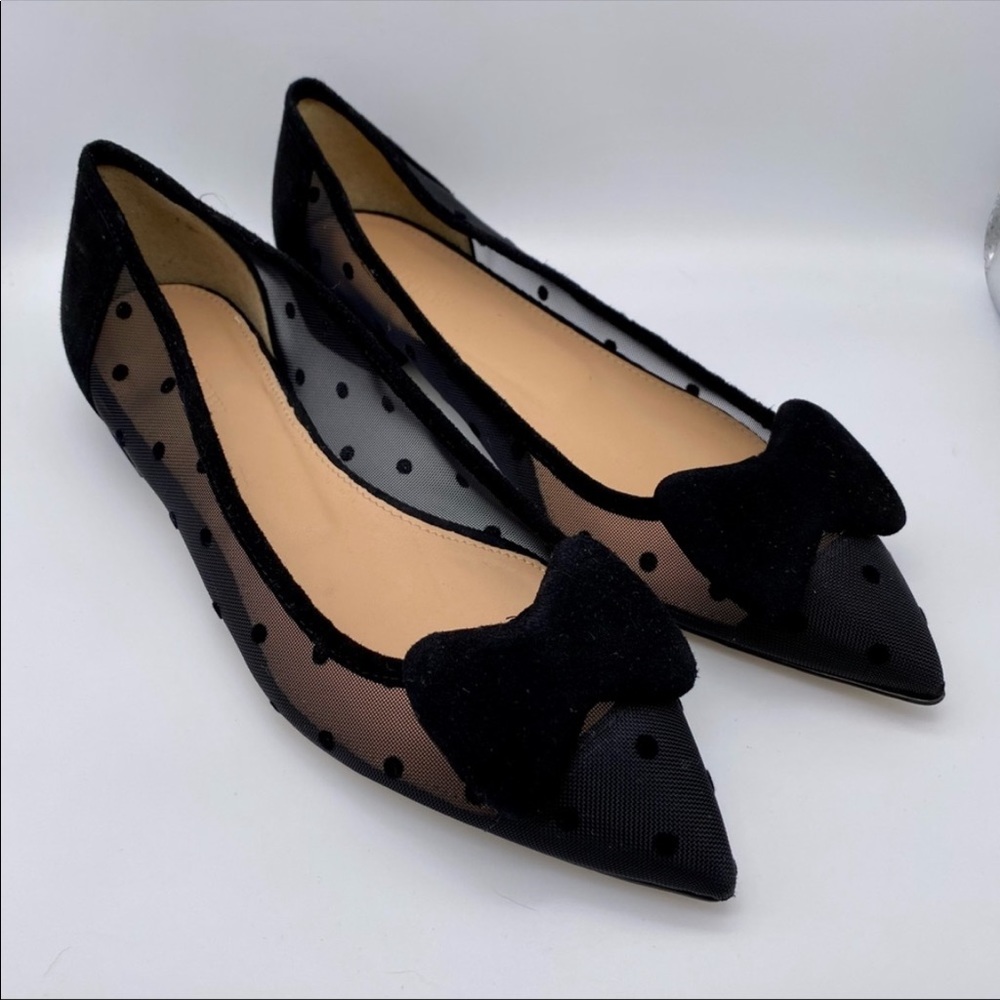 J.Crew Black mesh polka dot suede bow flats